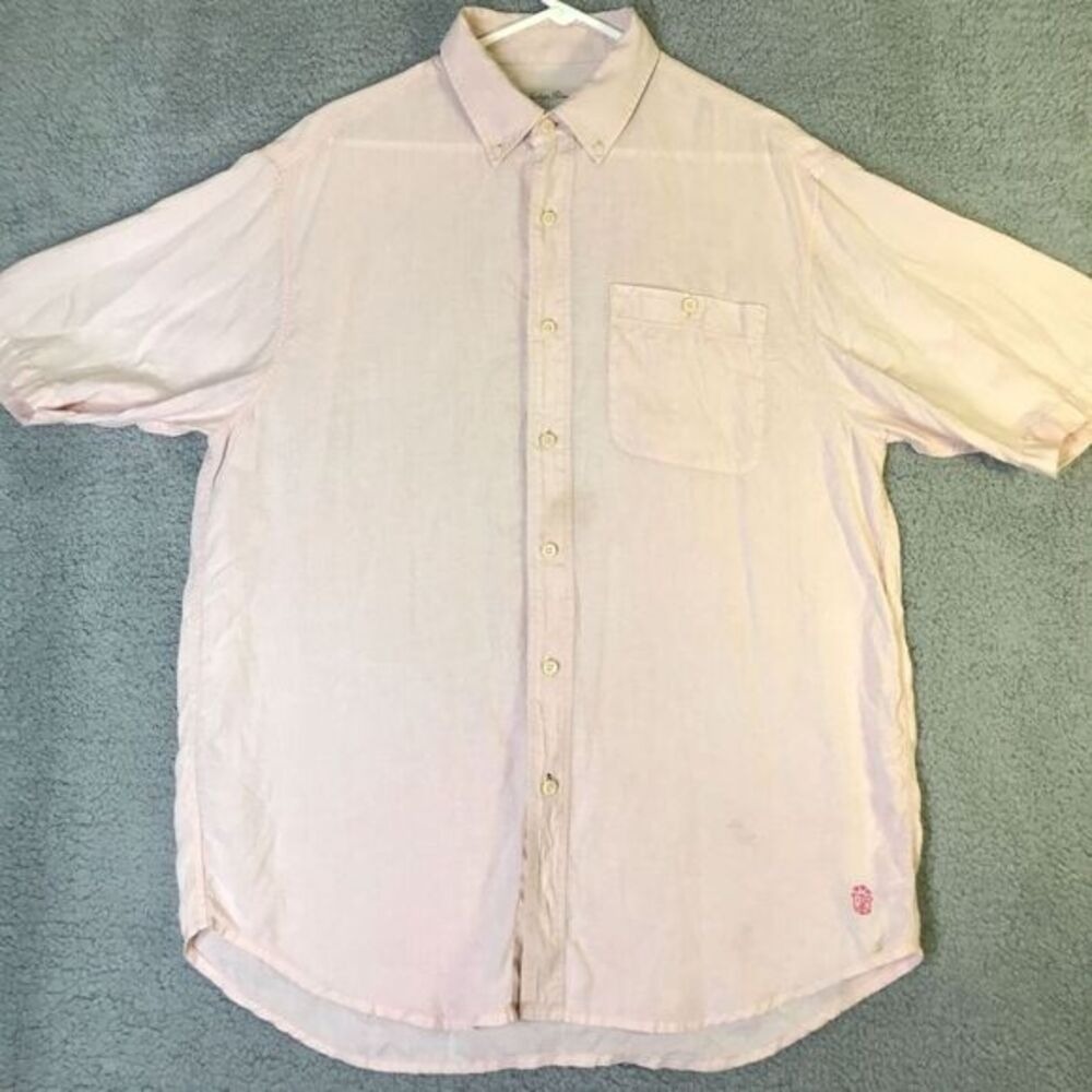 Indigo Palms Adult Large Pink Linen Button Down Short Sleeve Pocket Casual Mens